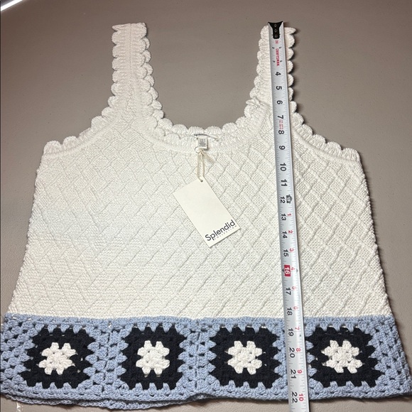 Splendid -Sonia Texture Stitch Tank Sweater White Crochet Tank with Navy Accents - Picture 11 of 11